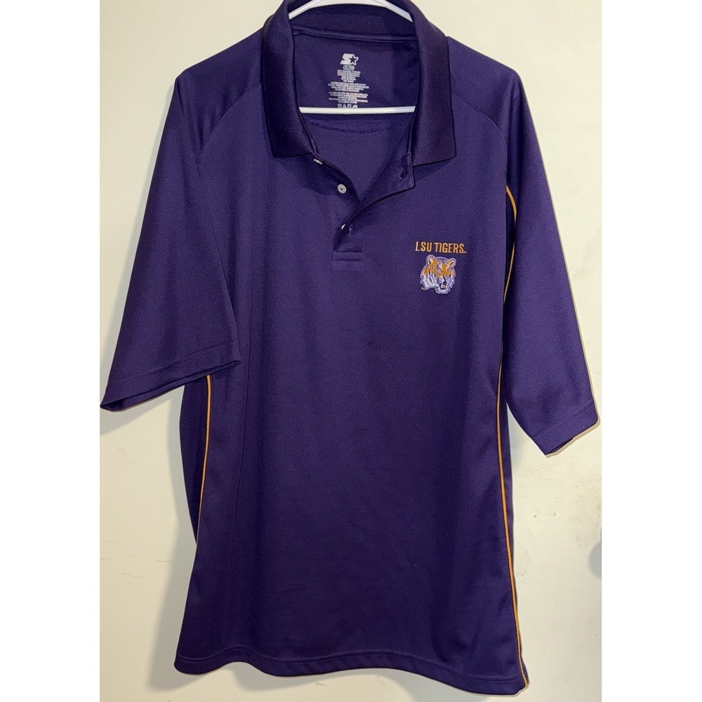 Starter LSU Fighting Tigers Purple Gold Athletic Polo Shirt Men's XL.  C